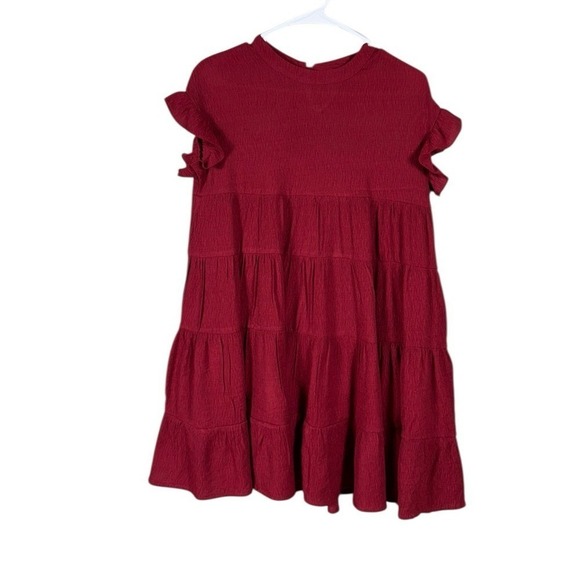 Womens Burgundy Babydoll Ruffle Dress Size Small Bohemian Cottagecore Coquette - Picture 2 of 6